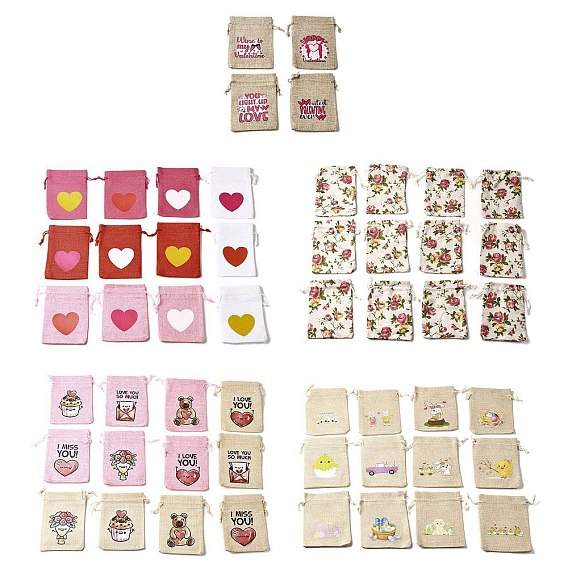 12шт. мешочки из мешковины с принтом ко дню святого валентина, шнурок сумки