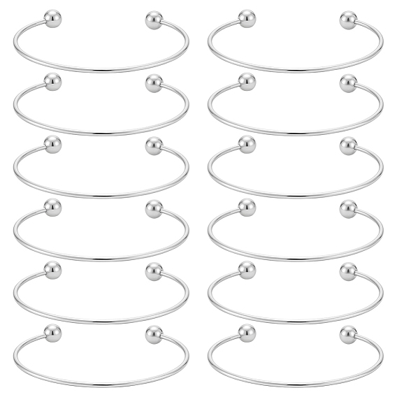 12 шт. 304 изготовление браслетов-зажимов из нержавеющей стали в европейском стиле, манжеты браслеты, конец с припаянными круглыми бусинами