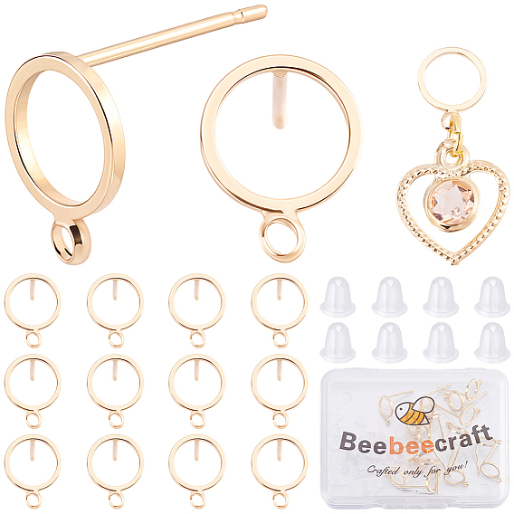 20 pièces de boucles d'oreilles en laiton, sans cadmium et sans nickel et sans plomb, rond, avec boucle horizontale, avec 20 écrous d'oreille en plastique