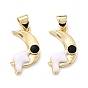 Eco-friendly Brass Enamel Pendants, Long-Lasting Plated, Real 18K Gold Plated, Cadmium Free & Lead Free, Astronaut with Moon