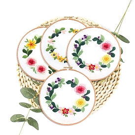 Flower Pattern Embroidery Kits, Including Embroidery Cloth & Thread, Needle, Instruction Sheet