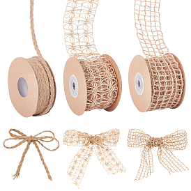 ARRICRAFT 3 Rolls 3 Style Burlap Ribbons, Gift Packaging Rope