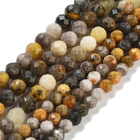 Natural Bumblebee Jasper Beads Strands, Faceted, Round