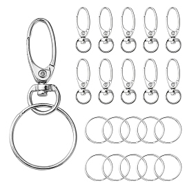 10Pcs Iron Swivel Snap Hooks Clasps, Jewelry Findings with 10Pcs Iron Split Key Rings