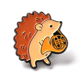 Alloy Enamel Brooches, Enamel Pin, Hedgehog with French Horn
