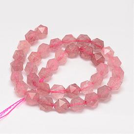 Natural Strawberry Quartz Beads Strands, Star Cut Round Beads, Faceted