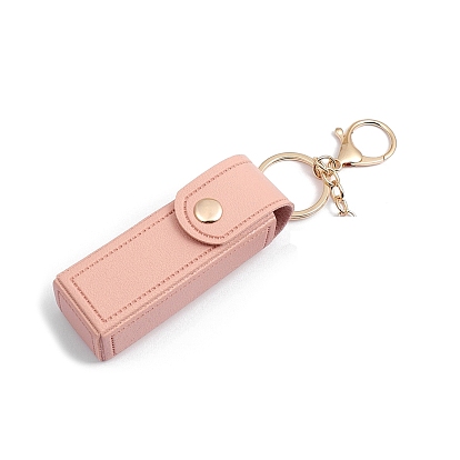 PU Leather Lipstick Storage Bags, Portable Lip Balm Organizer Holder for Women Ladies, with Light Gold Tone Alloy Keychain