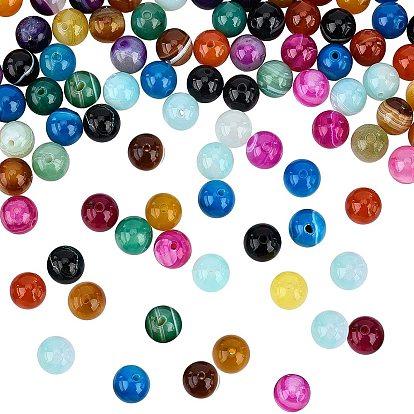 90Pcs 9 Colors Natural Agate Round Beads, Dyed