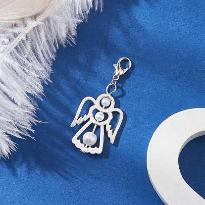 Подвеска в виде ангела из сплава и стекла с жемчугом, с карабин-лобстерами , белые