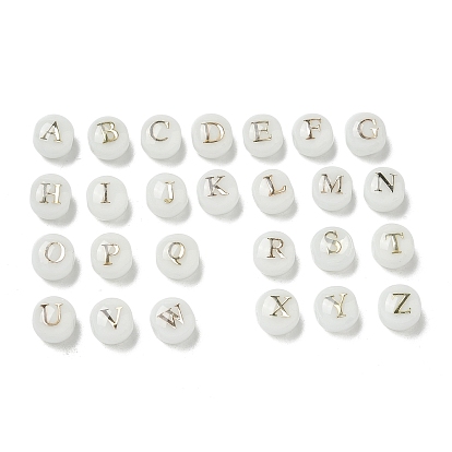 26шт. прозрачные стеклянные бусины, плоский круглый с алфавитом a ~ z