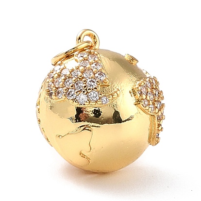 Brass Micro Pave Cubic Zirconia Pendants, 3D Globe Ball Pendants, with Jump Ring, Earth