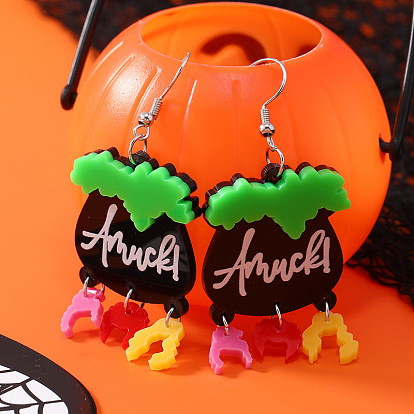 Акриловые серьги-подвески в форме горшка на Хэллоуин, платина