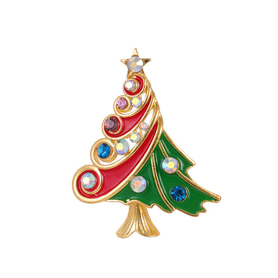 Broches en émail en alliage d'arbre de Noël, avec strass, épingles en émail, or et de lumière