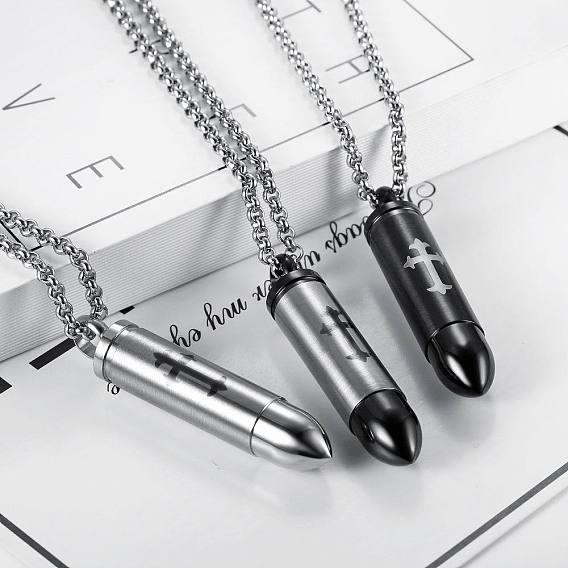 Titanium Steel Bullet with Cross Pendant Necklace