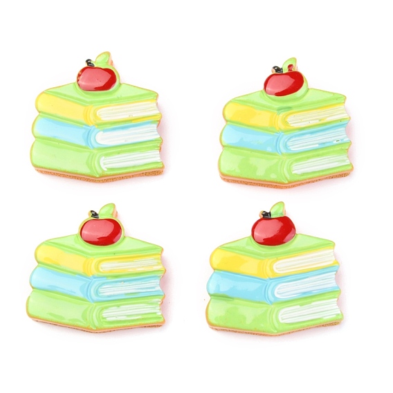 Opaque Resin Cabochons, Book with Apple