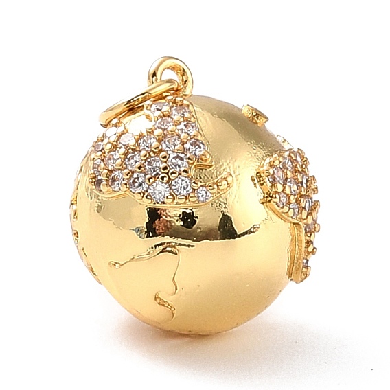Brass Micro Pave Cubic Zirconia Pendants, 3D Globe Ball Pendants, with Jump Ring, Earth