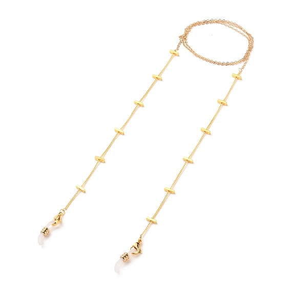 Eyeglasses Chains, Neck Strap for Eyeglasses, with Brass Curb Chains, 304 Stainless Steel Lobster Claw Clasps and Rubber Loop Ends, Rectangle