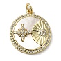 Brass Micro Pave Cubic Zirconia Pendants, with Shell, Flat Round