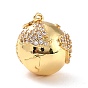 Brass Micro Pave Cubic Zirconia Pendants, 3D Globe Ball Pendants, with Jump Ring, Earth