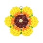 Glass Seed Bead Pendants, Sunflower Charm, with 304 Stainless Steel Open Jump Rings