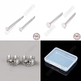 925 hallazgos de aretes con forma de almohadilla plana de plata de ley, con 925 sello, Tuercas de fricción de plata esterlina