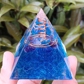 Orgonite Pyramid Resin Energy Generators, Reiki Natural Quartz Crystal Prism and Blue Lampwork Chips Inside for Home Office Desk Decoration