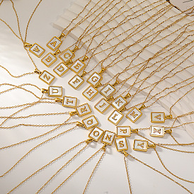 Прямоугольник 304 ожерелья с инициалами из нержавеющей стали с натуральным белым ракушечником для женщин, реальный 18 k позолоченный