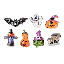 Hallowmas Opaque Resin Decoden Cabochons, Ghost/Pumpkin/Witch/Bat/House