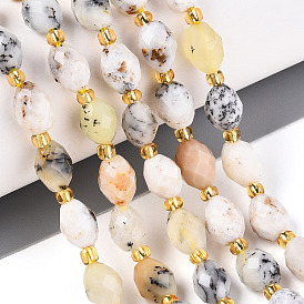 Натуральный цветок опаловых нитей, граненые, овальные, с бисером