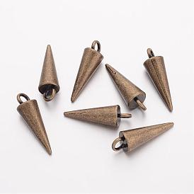Tibetan Style Alloy Pendants, Cone Pendulum, Cadmium Free & Nickel Free & Lead Free, 22x7x7mm, Hole: 3mm, about 523pcs/1000g