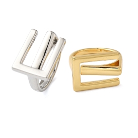 Brass Letter E Geometric Open Cuff Rings for Women