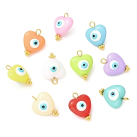 Evil Eye Resin Pendants, Heart Charms with Brass Loops, Mixed Color