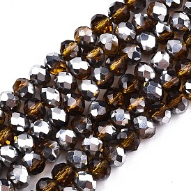 Electroplate Glass Beads Strands, Half Platinum Plated, Faceted, Rondelle