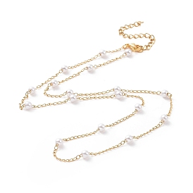 Placage sous vide 304 colliers de perles en acier inoxydable, avec perles en plastique imitation perles et gourmettes