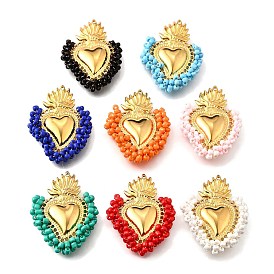 304 подвески из нержавеющей стали, со стеклянными бисеринами, очарование священного сердца, реальный 18 k позолоченный