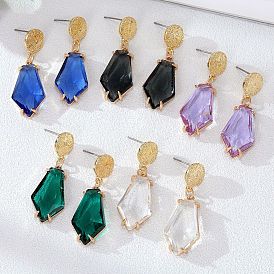 Geometric Polygon Crystal Earrings with Multi-Faceted Irregular Glass Studs for Women