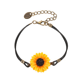Fashion Daisy Bracelet - Sunflower Leather Rope Bracelet for Women