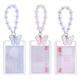 3 Bags 3 Colors Acrylic Hanging Card Holders, with Chain, Butterfly