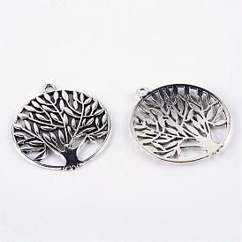 Pendentifs en alliage de style tibétain, sans cadmium et sans plomb, plat rond et arbre de vie