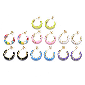 Boucles d'oreilles demi-créoles en émail laiton, avec des noix de l'oreille, sans nickel, lettre c forme, réel 16 k plaqué or