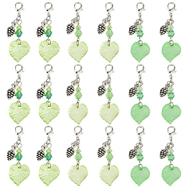 30шт. акриловые подвесные украшения в виде листьев, с подвесками в виде сосновых шишек из сплава и застежками-карабинами