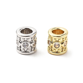 Колонна латунные микропаве прозрачные кубические цирконии европейские бусины, бусины с большим отверстием, стойки покрытие, без свинца и без кадмия, долговечный