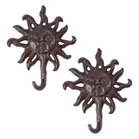 Rustic Cast Iron Sun Face Wall Hook, Decorative Hook for Coats, Keys, Towels