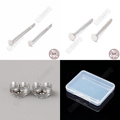 925 hallazgos de aretes con forma de almohadilla plana de plata de ley, con 925 sello, Tuercas de fricción de plata esterlina