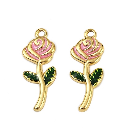 304 нержавеющей стальной эмали подвески, ионное покрытие (ip), прелести цветка розы, реальный 18 k позолоченный