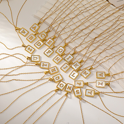 Прямоугольник 304 ожерелья с инициалами из нержавеющей стали с натуральным белым ракушечником для женщин, реальный 18 k позолоченный