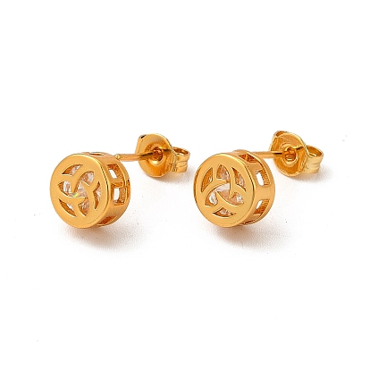 Boucles d'oreilles à clous en zircone cubique micro pavée de laiton placage en rack, rond plat plaqué longue durée avec des bijoux de noeud de trinité pour les femmes, sans cadmium et sans plomb