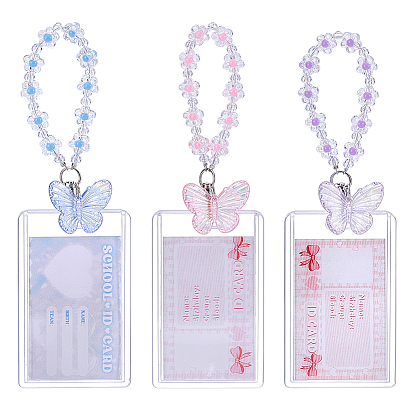 3 Bags 3 Colors Acrylic Hanging Card Holders, with Chain, Butterfly