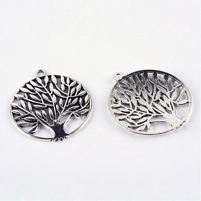 Pendentifs en alliage de style tibétain, sans cadmium et sans plomb, plat rond et arbre de vie