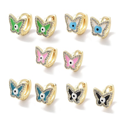 Boucles d'oreilles créoles papillon en laiton, micro pavé, zircone cubique transparente, boucles d'oreilles en émail mauvais œil pour femmes, or